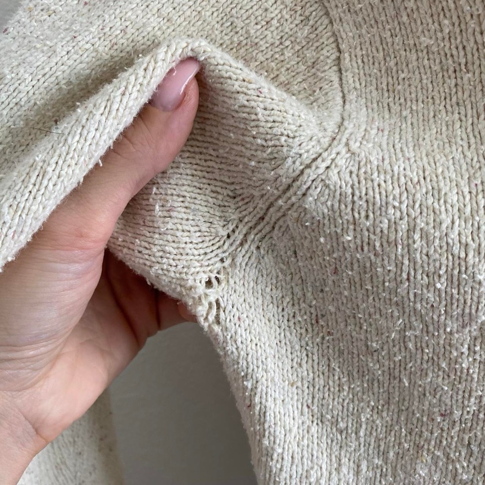 Vintage Villager Liz Claiborne Cream V Neck Fall Leaf Knit Sweater Cottage - Picture 3 of 6
